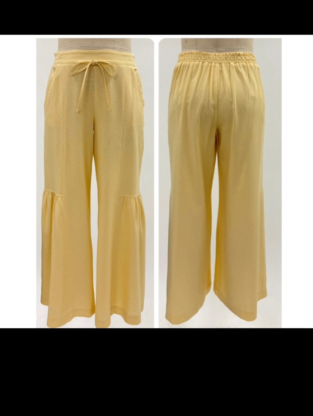 Rewash Wide-Leg Tiered Drawstring Pants in Soft Yellow